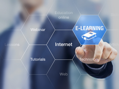 E-learning concept with a teacher presenting online education pr